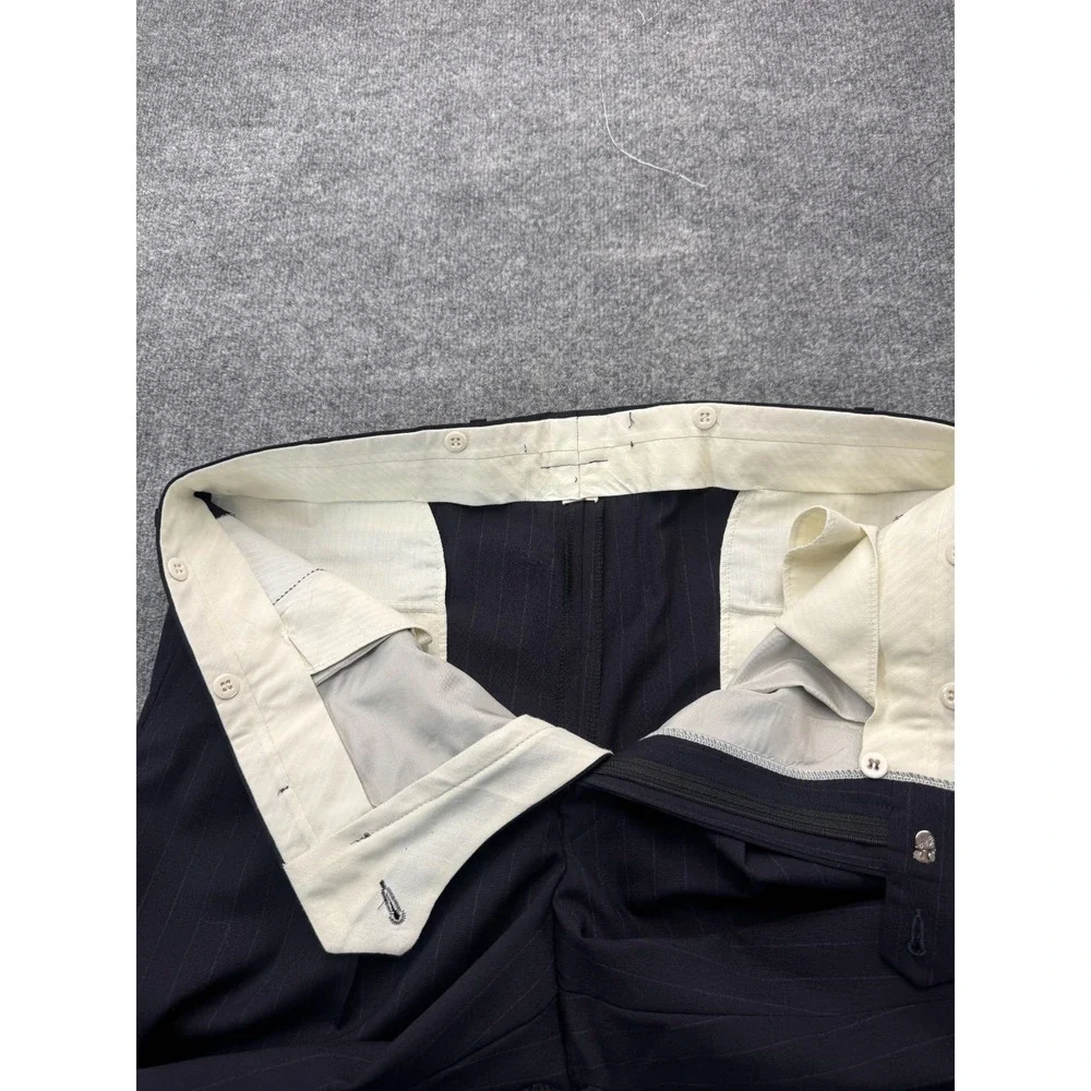 Unbranded Mens Suit 42R 38x31 Navy Pinstripe 3 Button Pleated Trousers Career